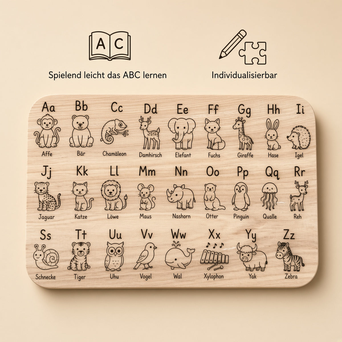 ABC-Lernbrettchen mit Tieren – spielerisch Buchstaben lernen